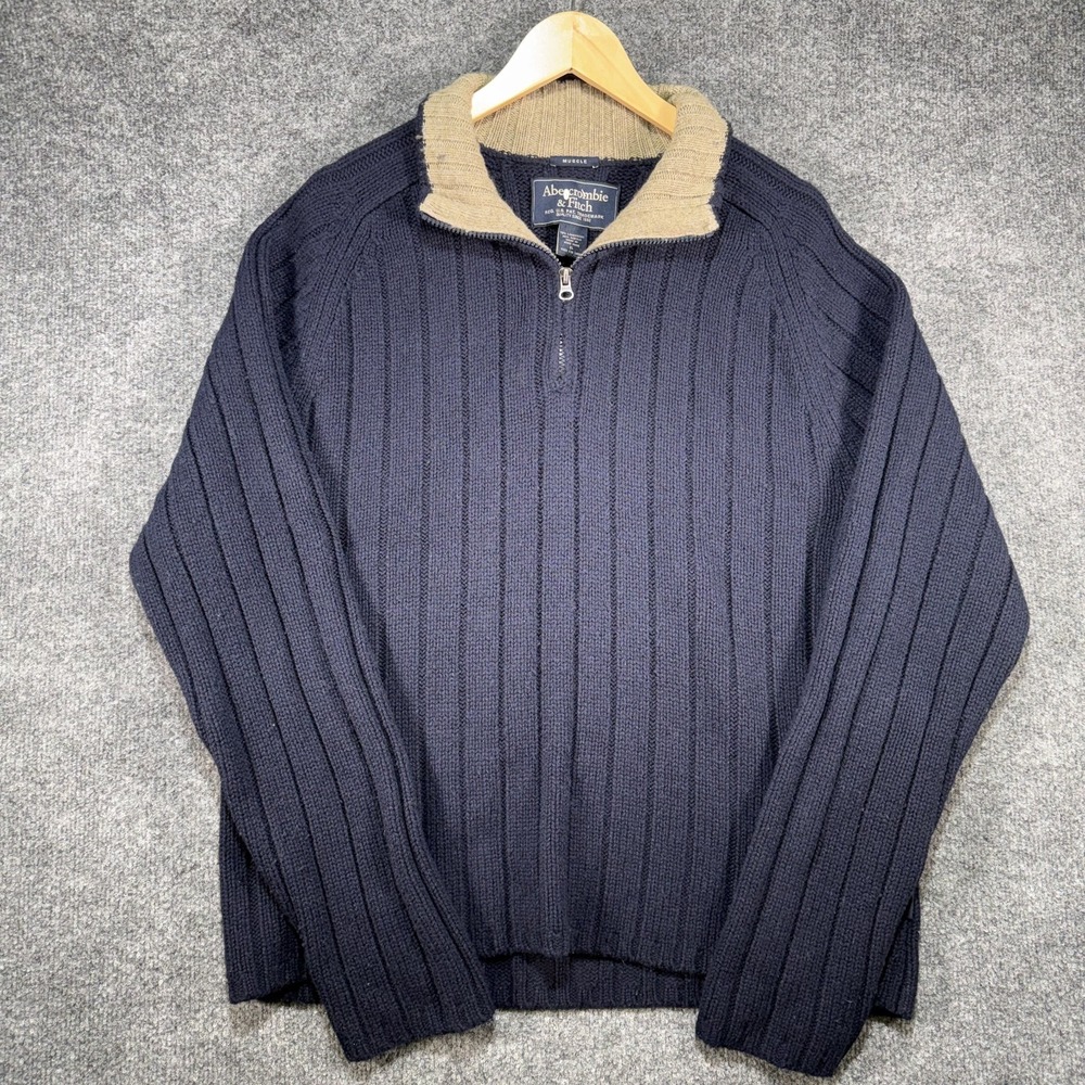 Vintage Abercrombie & Fitch Sweater Men's XL Lambs Wool Full Zip Cardigan Y2K